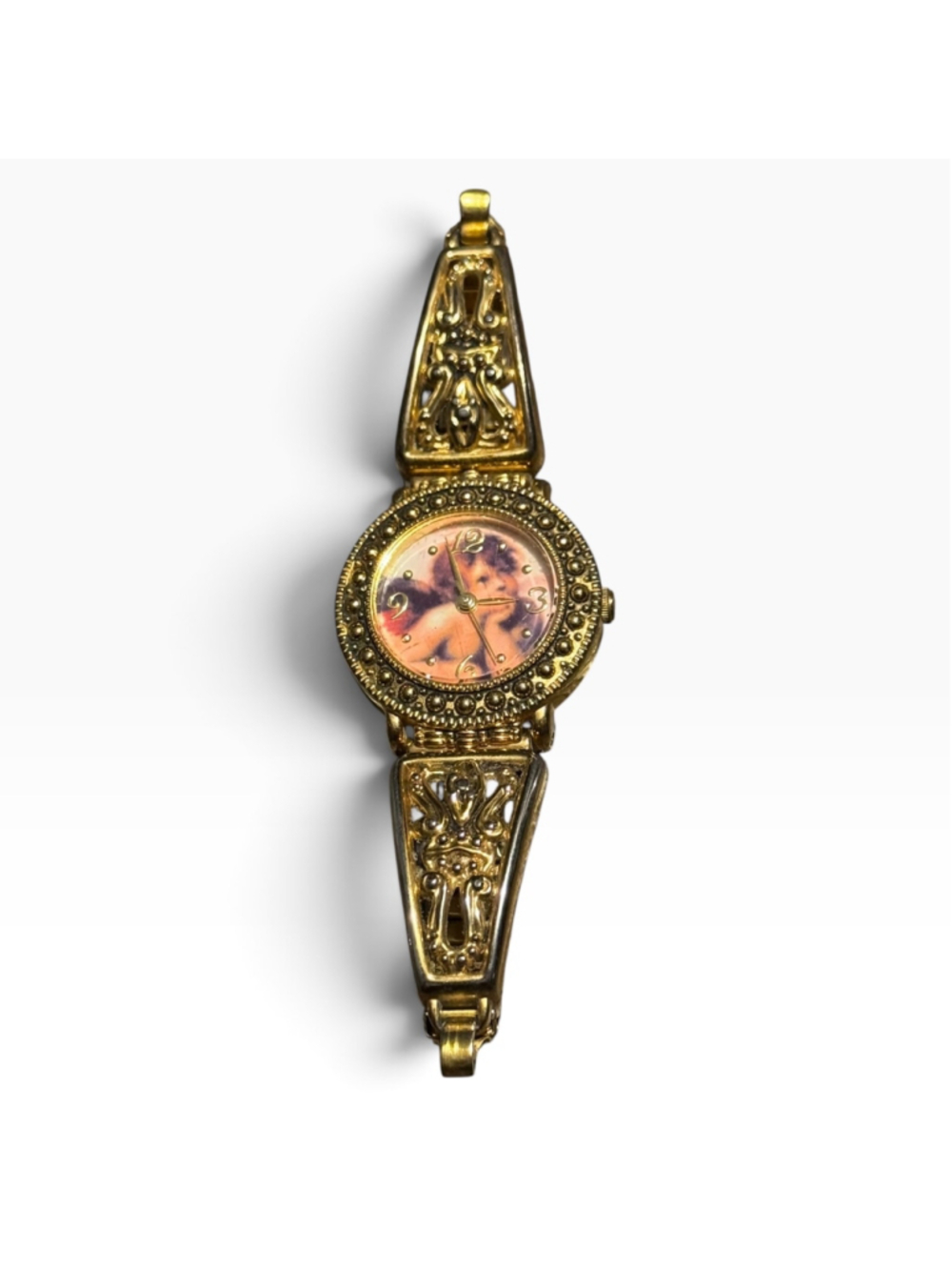 Vintage SII Angel Cherub Womens Watch 26mm Gold Tone Stretch Band